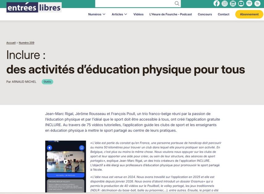 article par ENTREES LIBRES sur INCLURE